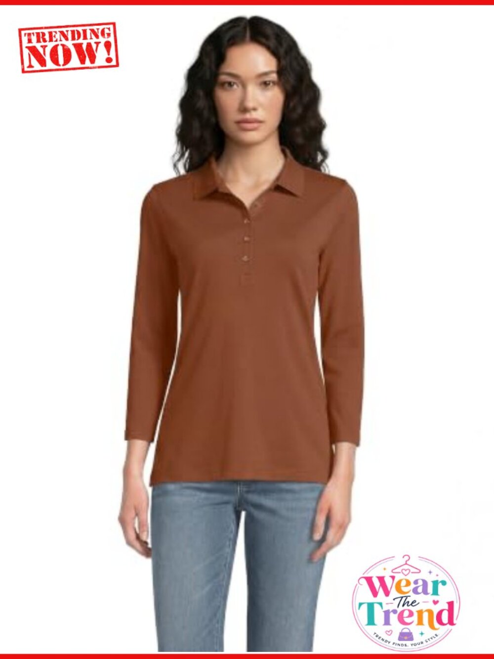 Womens Supima Cotton 3/4 Sleeve Polo Shirt Classic Fit Collared